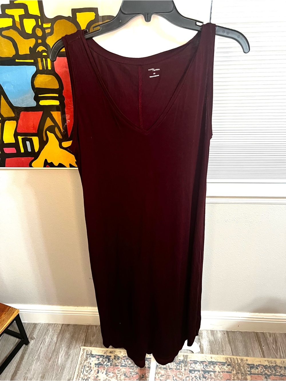 Daily Ritual Midi Dress Maroon Jersey Knit Sleeveless Tank Top V-Neck Large - Picture 6 of 11